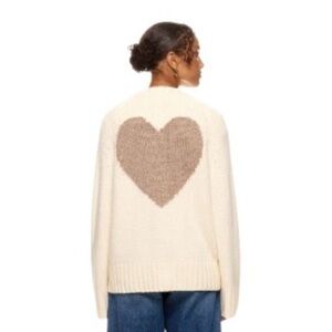 Splendid Hartley Cardigan Sweater Heart in Cream Wool Blend Knit Size Small